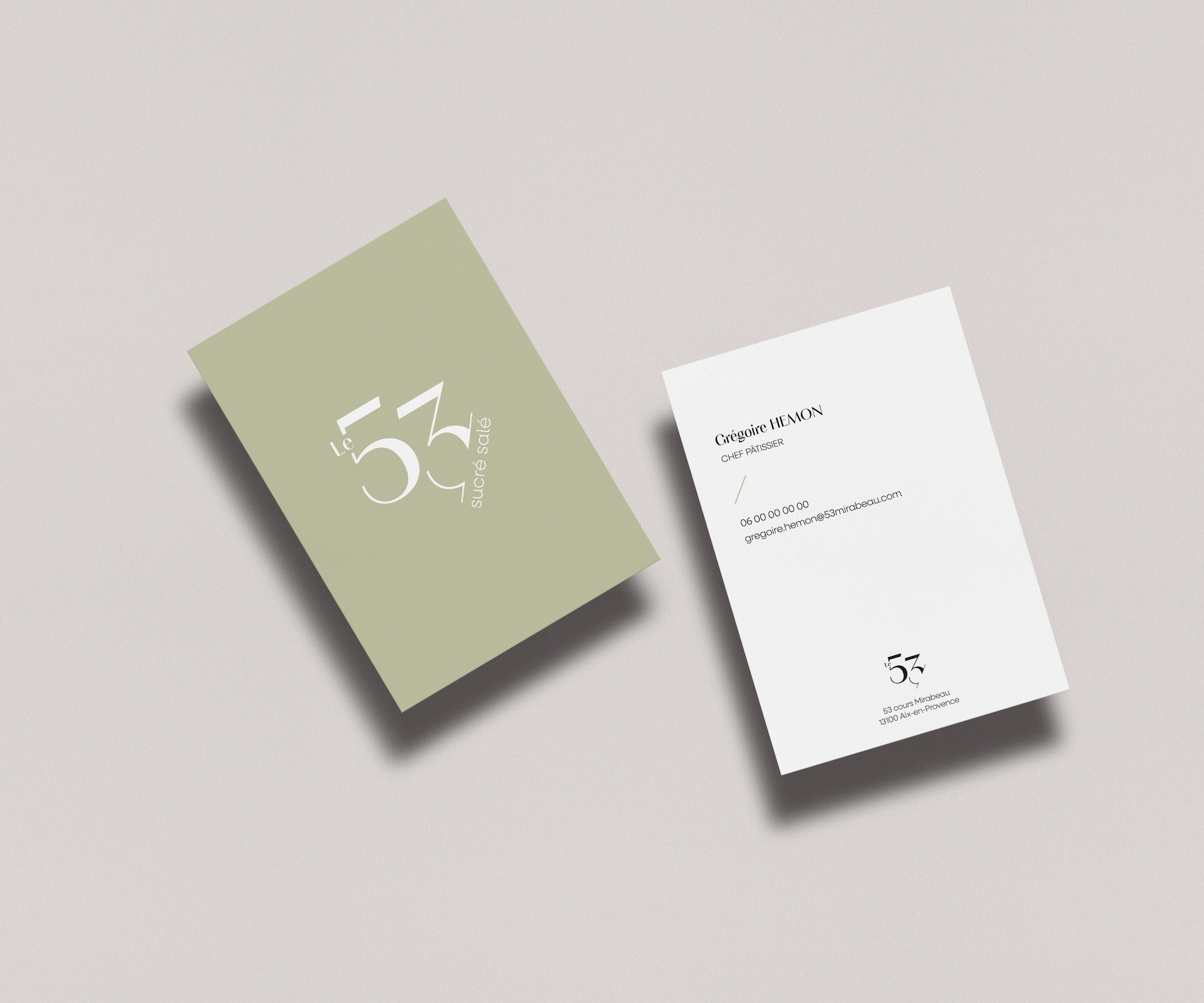 Le 53 Mirabeau, Pâtisserie, Aix-en-Provence, Cartes de visite