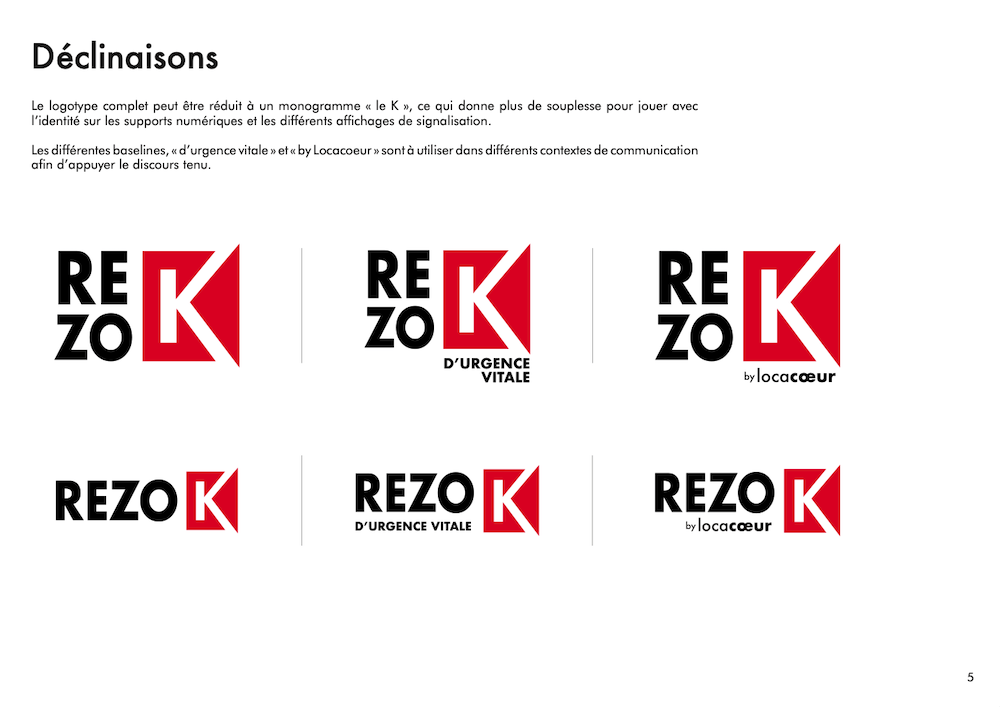 Rezo K, Réseau d'urgence vitale, Parc de défibrillateurs, Charte Graphique, Déclinaisons logo