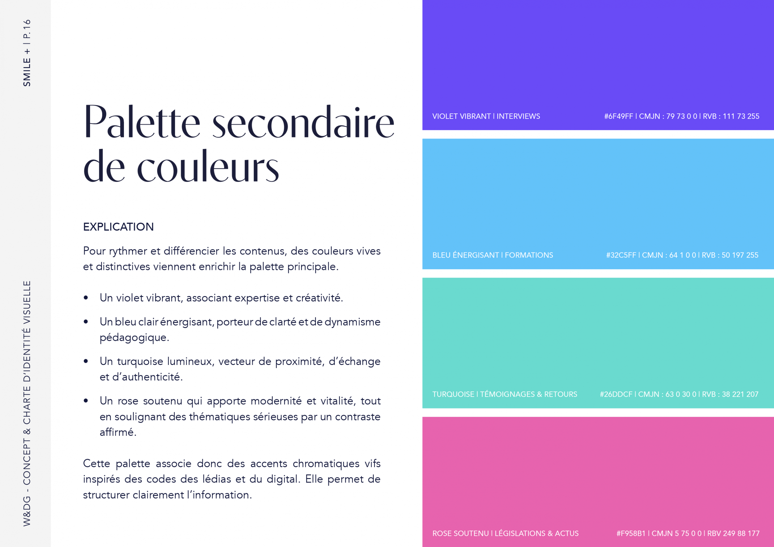 Smile+ VOD, Plateforme dentaire, Charte graphique, Couleurs secondaires