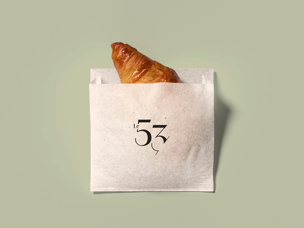 Le 53 Mirabeau, Pâtisserie, Aix-en-Provence, Création de logo, Identité visuelle, Graphiste, Packaging, Croissant